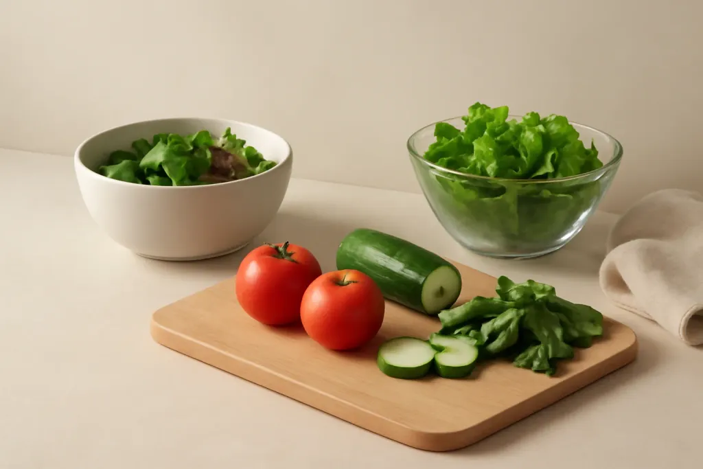 Original editorial photograph (not the exact linked listing) illustrating beginner salad prep guide