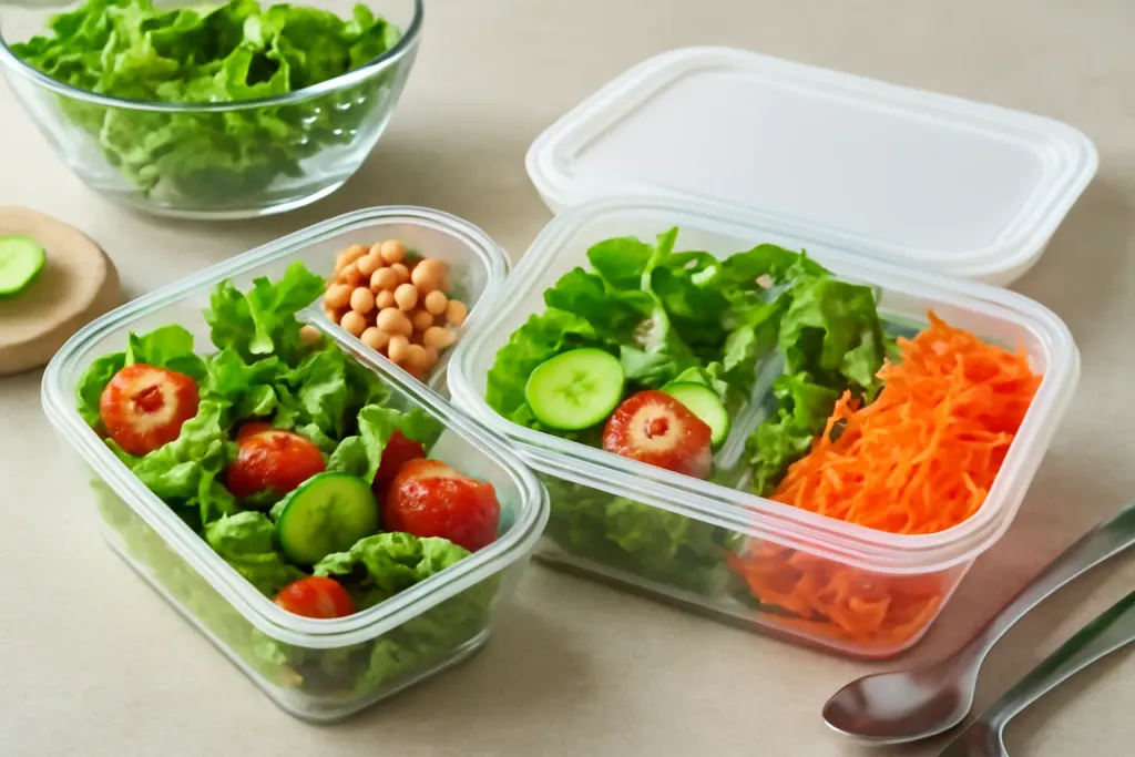 Original editorial photograph (not the exact linked listing) illustrating bento vs two compartment salad containers