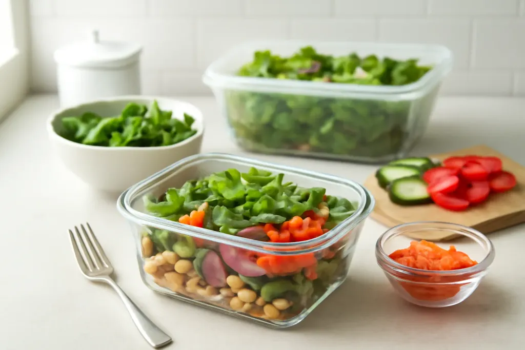Original editorial photograph (not the exact linked listing) illustrating salad meal prep routine