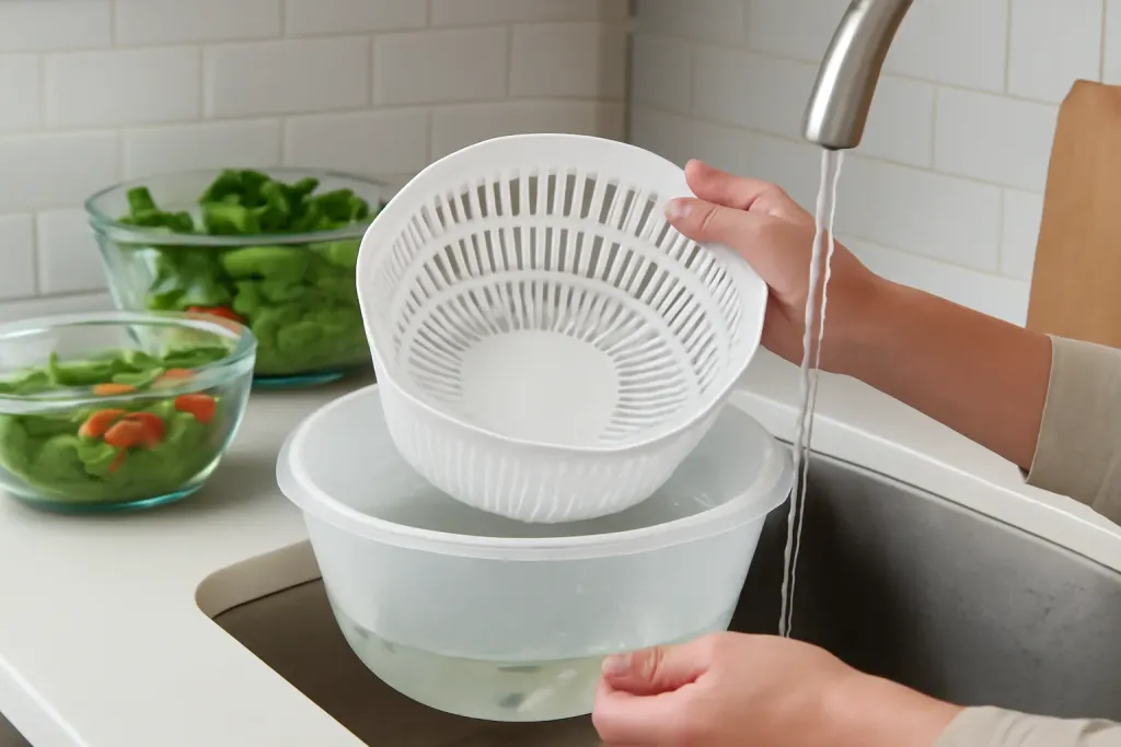 Original editorial photograph (not the exact linked listing) illustrating cleaning a salad spinner