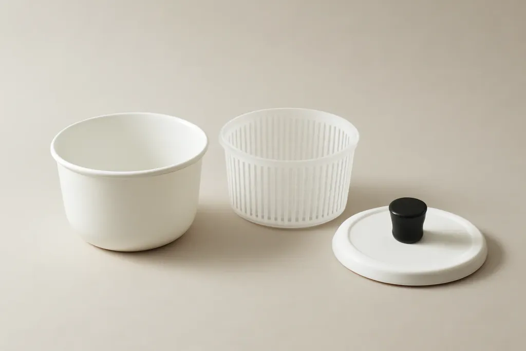 Original editorial photograph (not the exact linked listing) illustrating dishwasher safe salad spinner