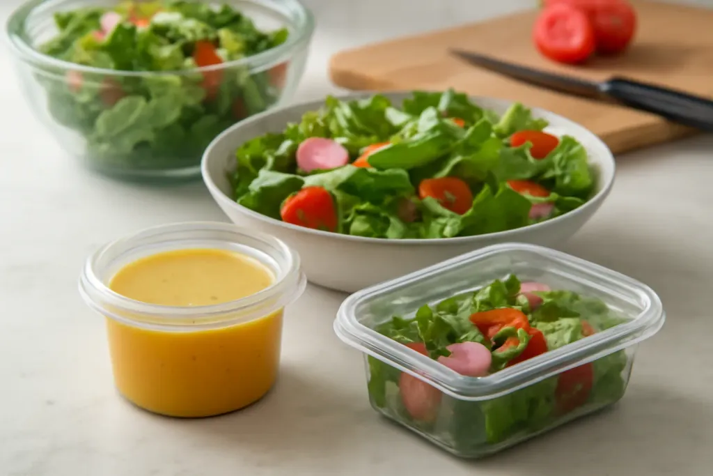 Original editorial photograph (not the exact linked listing) illustrating dressing on the side containers