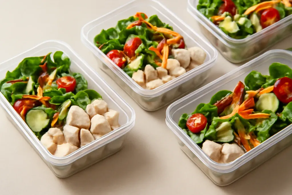 Original editorial photograph (not the exact linked listing) illustrating quick healthy work lunch salads