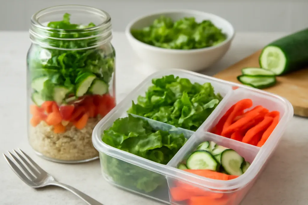 Original editorial photograph (not the exact linked listing) illustrating salad jars vs divided boxes