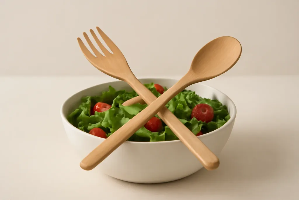 Original editorial photograph (not the exact linked listing) illustrating salad serving spoon and fork sets
