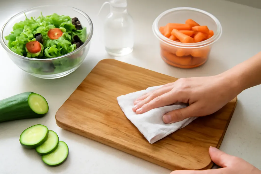 Original editorial photograph (not the exact linked listing) illustrating sanitizing a cutting board