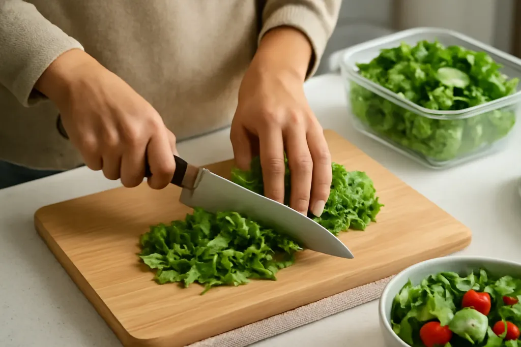 Original editorial photograph (not the exact linked listing) illustrating cutting board sliding while chopping