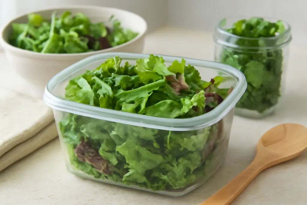 Original editorial photograph (not the exact linked listing) illustrating storing washed greens