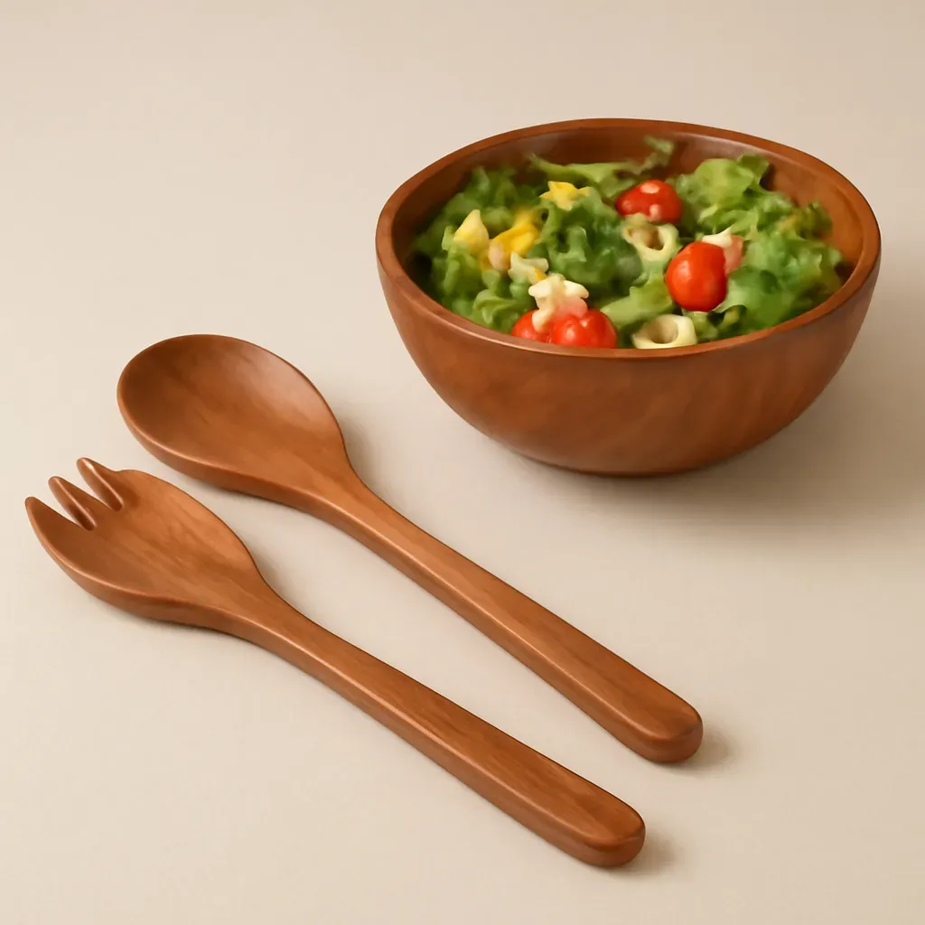 AI-generated editorial product photograph (not the exact linked listing) of acacia wood serving set