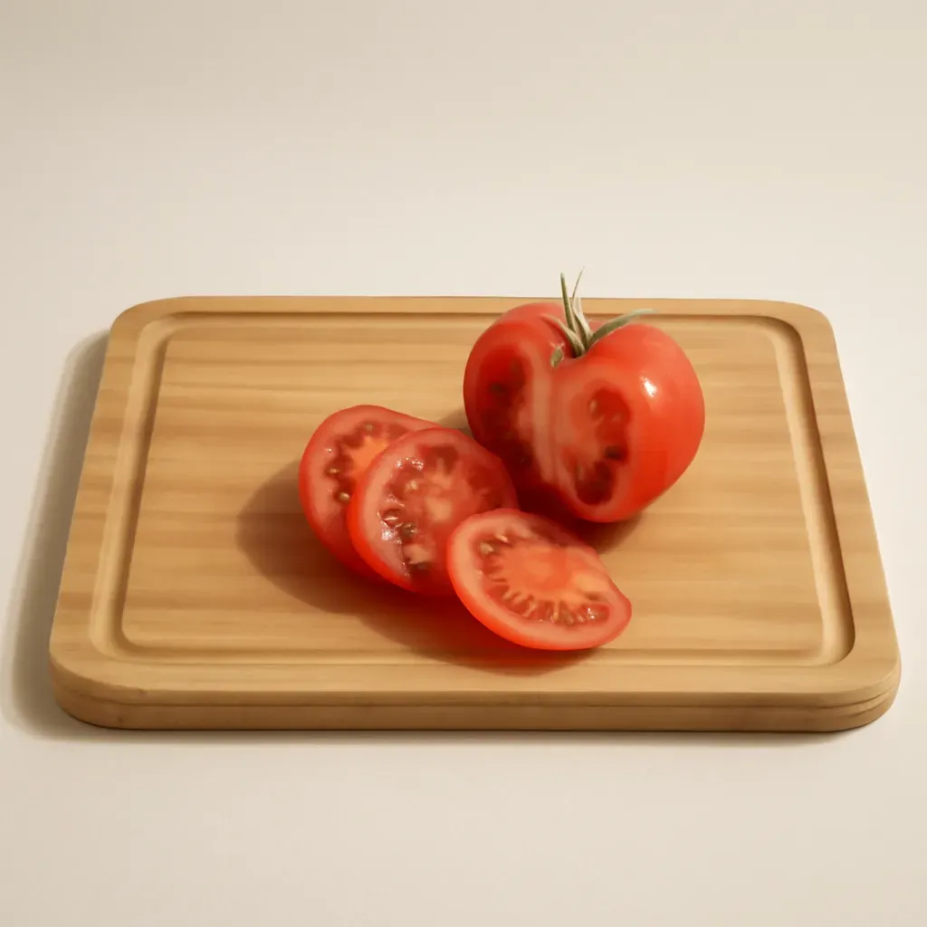 AI-generated editorial product photograph (not the exact linked listing) of bamboo cutting board with juice groove
