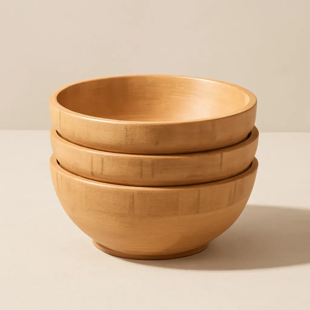 AI-generated editorial product photograph (not the exact linked listing) of bamboo salad bowl set