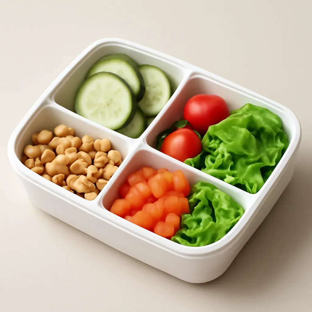 AI-generated editorial product photograph (not the exact linked listing) of bento-style salad container