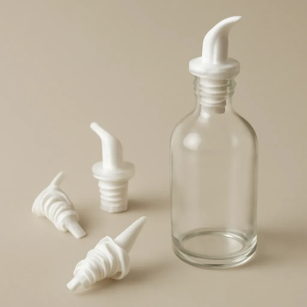 AI-generated editorial product photograph (not the exact linked listing) of clog-resistant dispenser spout set