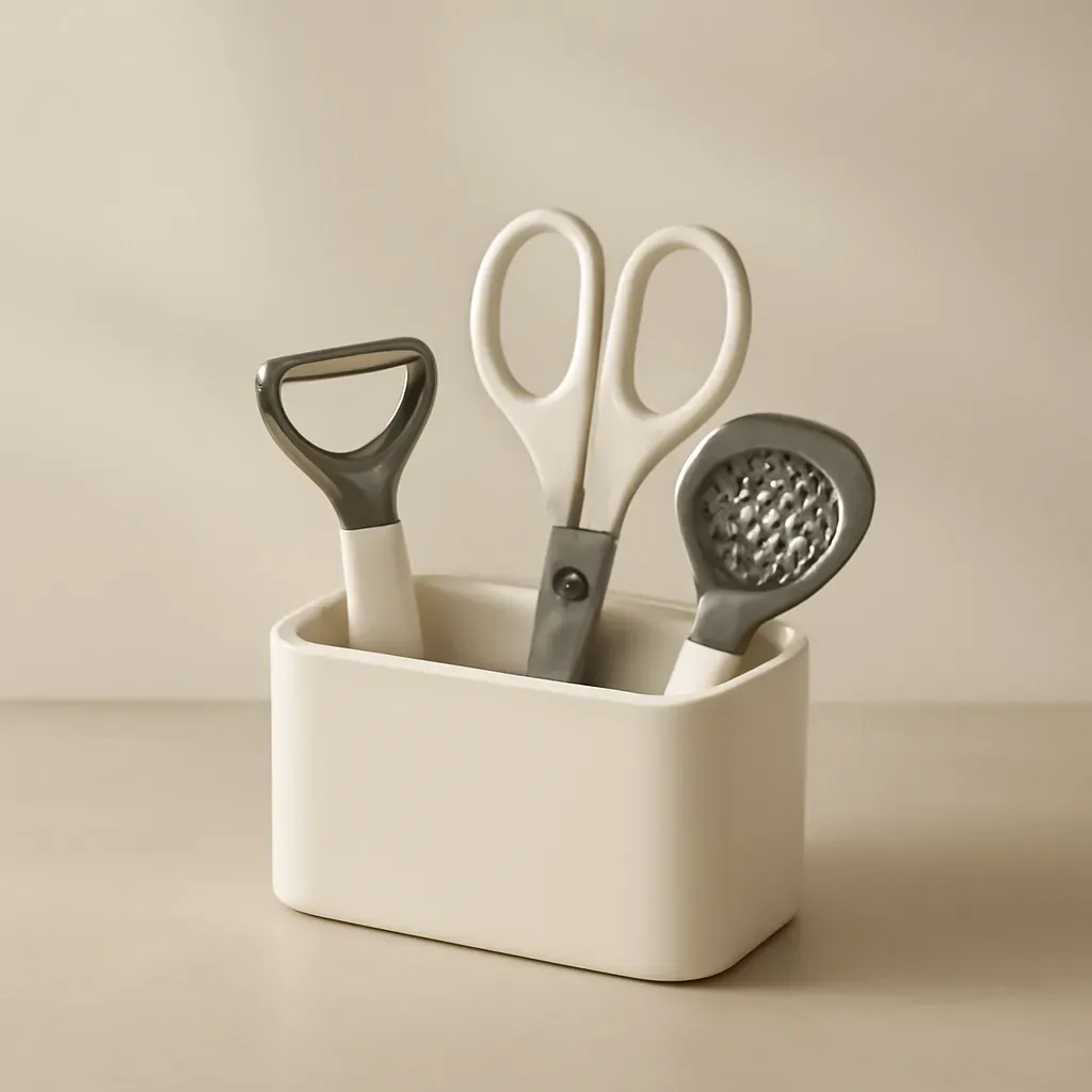 AI-generated editorial product photograph (not the exact linked listing) of compact salad prep caddy
