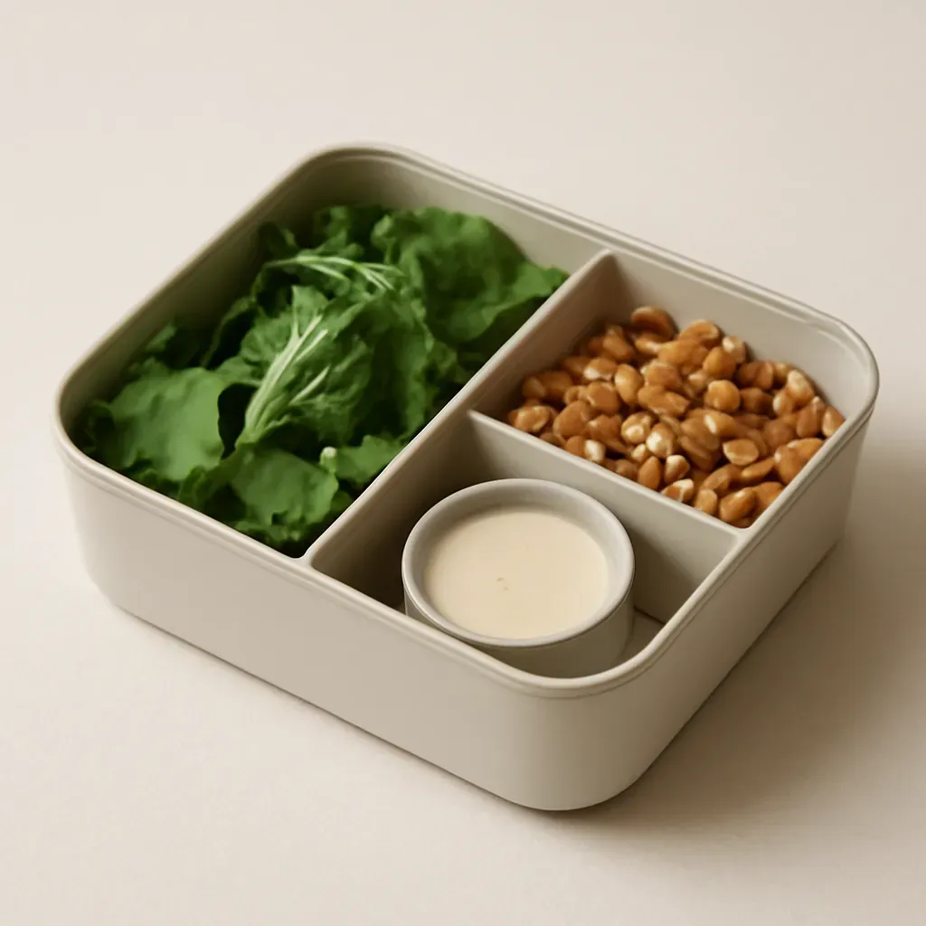 AI-generated editorial product photograph (not the exact linked listing) of divided salad lunch box
