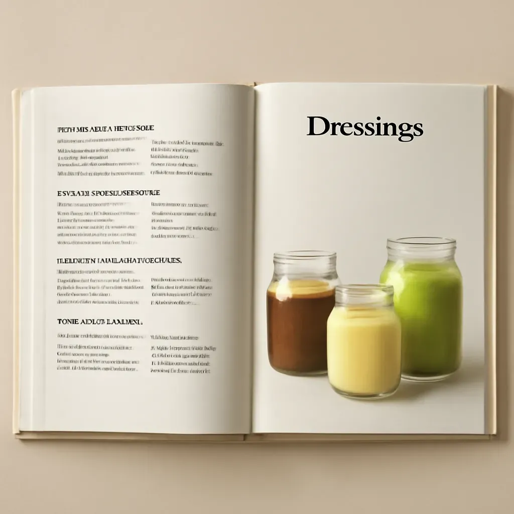 AI-generated editorial product photograph (not the exact linked listing) of dressing and vinaigrette recipe guide