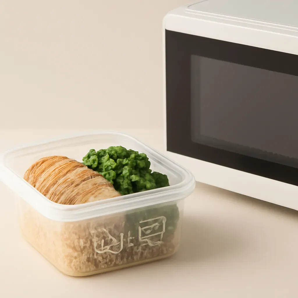 AI-generated editorial product photograph (not the exact linked listing) of freezer- and microwave-safe containers