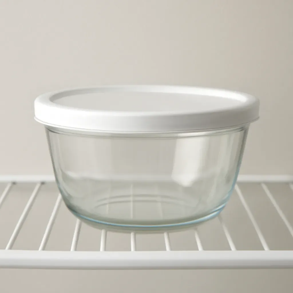 AI-generated editorial product photograph (not the exact linked listing) of glass salad bowl with lid