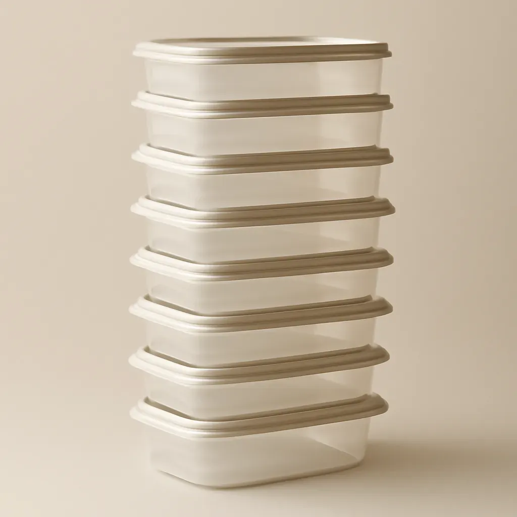 AI-generated editorial product photograph (not the exact linked listing) of large-batch meal-prep container set