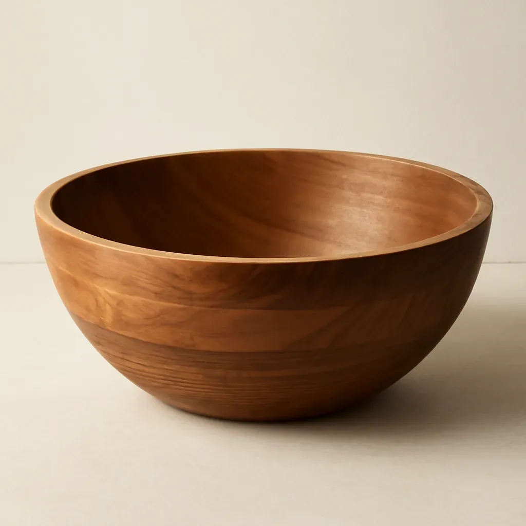 AI-generated editorial product photograph (not the exact linked listing) of large wooden mixing bowl