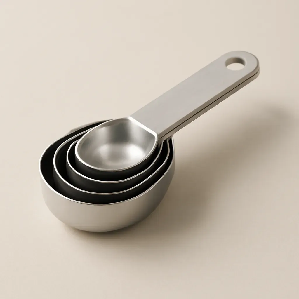 AI-generated editorial product photograph (not the exact linked listing) of magnetic measuring spoons