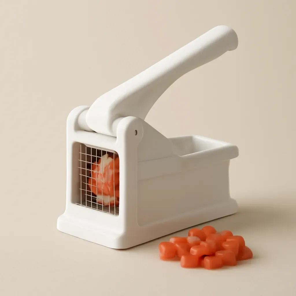 AI-generated editorial product photograph (not the exact linked listing) of manual dicing chopper