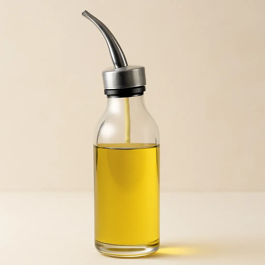 AI-generated editorial product photograph (not the exact linked listing) of measured-pour oil dispenser