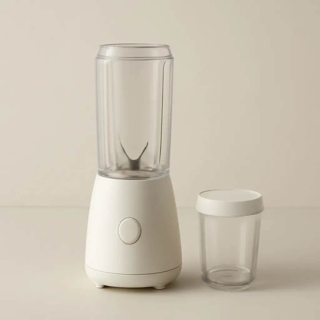 AI-generated editorial product photograph (not the exact linked listing) of mini blender dressing maker