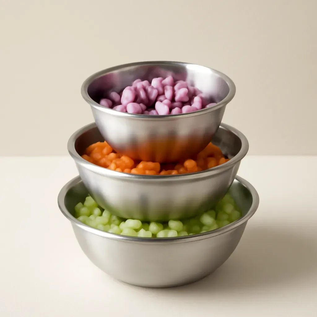 AI-generated editorial product photograph (not the exact linked listing) of nesting prep bowl set