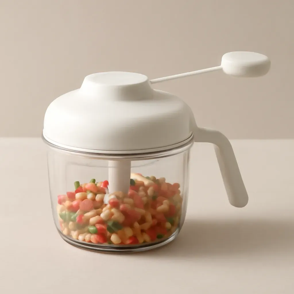 AI-generated editorial product photograph (not the exact linked listing) of one-touch pull-cord chopper