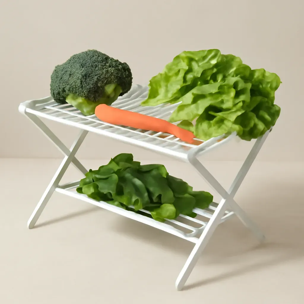AI-generated editorial product photograph (not the exact linked listing) of salad prep drying rack