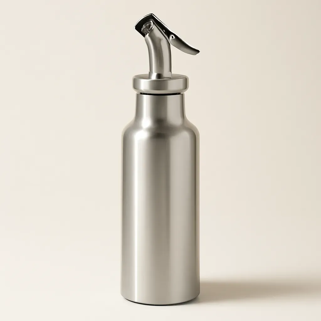 AI-generated editorial product photograph (not the exact linked listing) of stainless vinegar dispenser